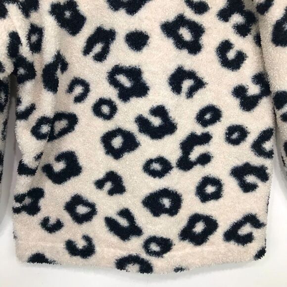 LOFT Cream Black Cheetah Print Quarter Snap Cozy Fleece Pullover - Picture 10 of 13